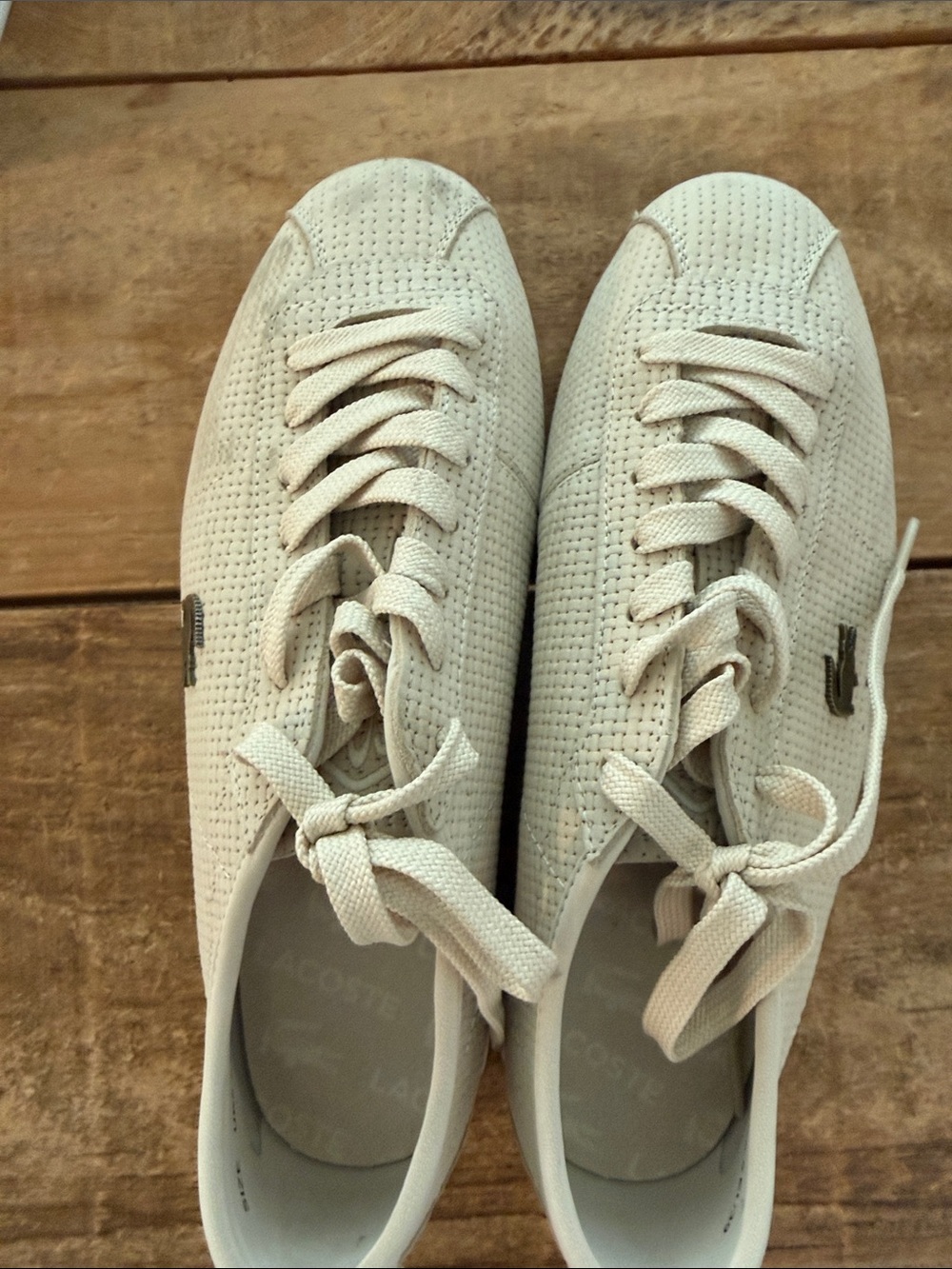 Lacoste Women's Beige Perforated Lace-Up Sneakers